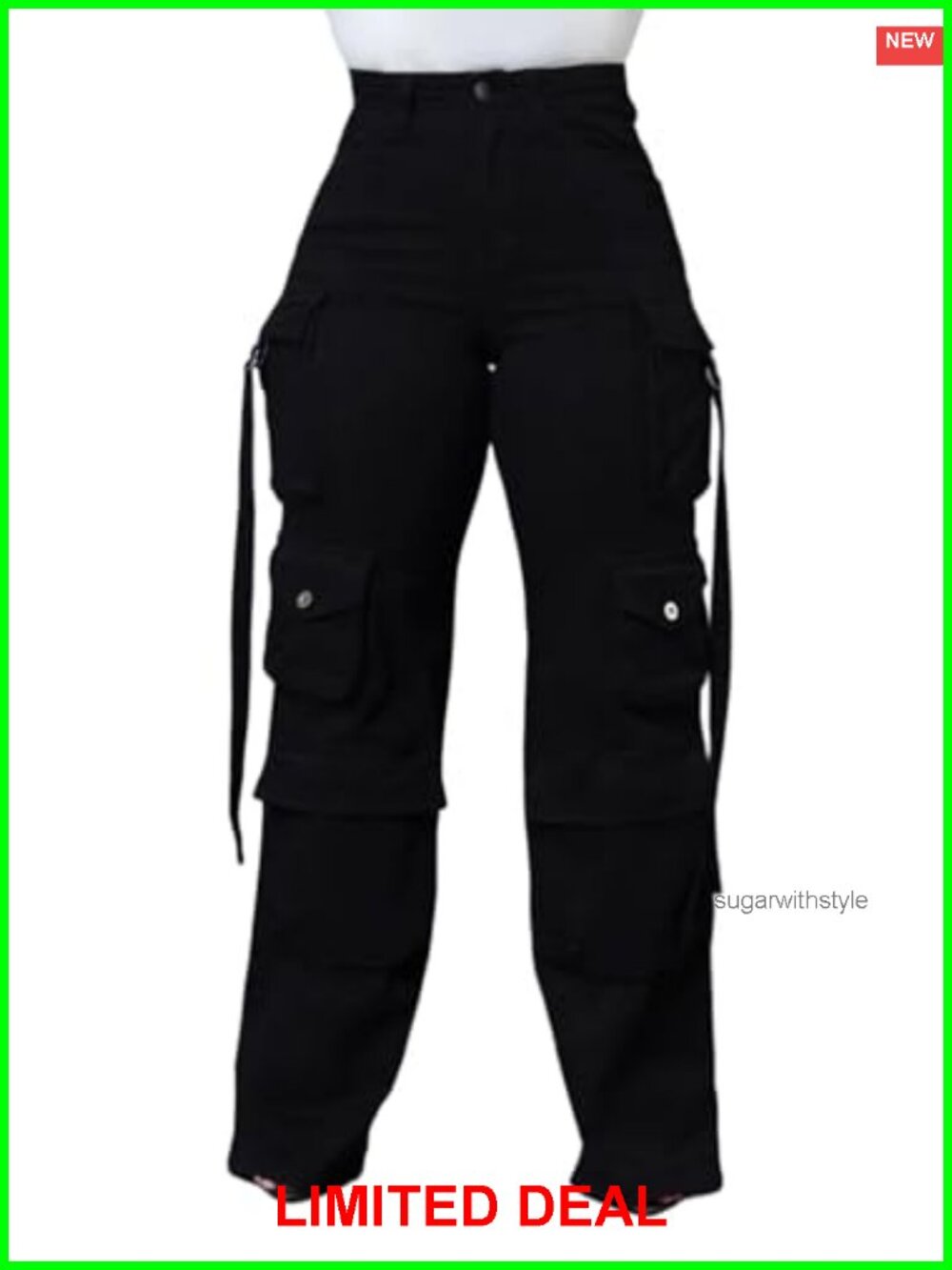 Wide Leg Cargo Jeans High Waisted Stretchy Denim Pants